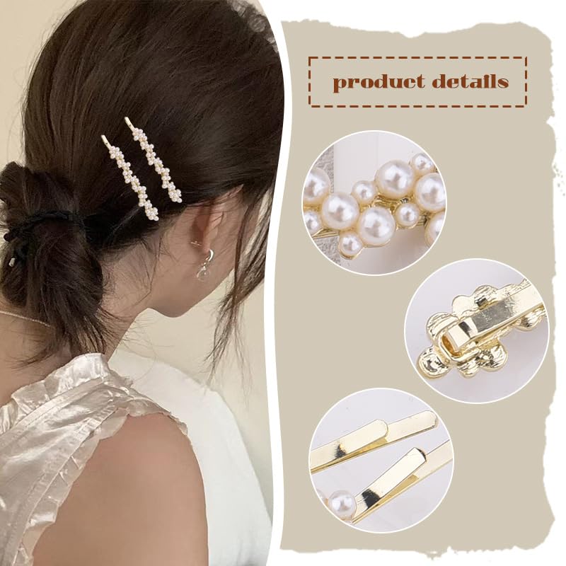 Kefley Pearl Hair Barrettes Hairpins for Women Elegant French Clips for Thin Thick Hair Gold Metal Bridal Barrette Hairclips Decorative Pearl Bobby Pins for Prom Wedding 2 PCS - Image 5